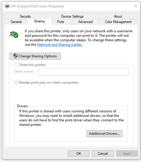 Sharing tab - HP Printer