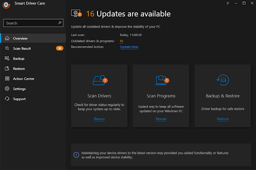 smart driver care home screen