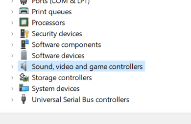 Sound, video, and game controllers in device manager