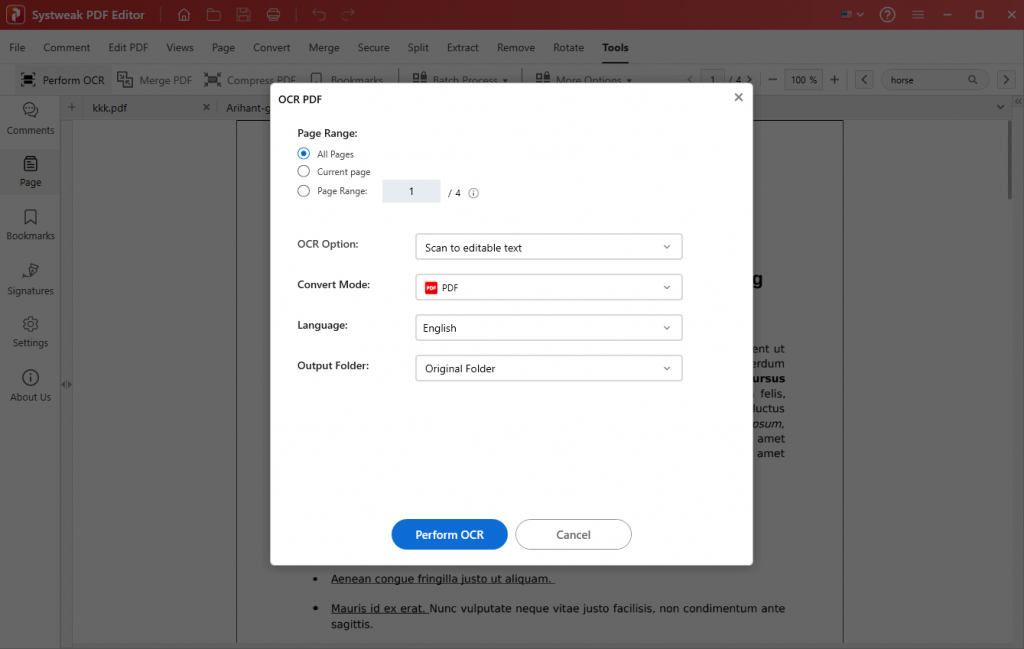 OCR Scan - Systweak PDF Editor
