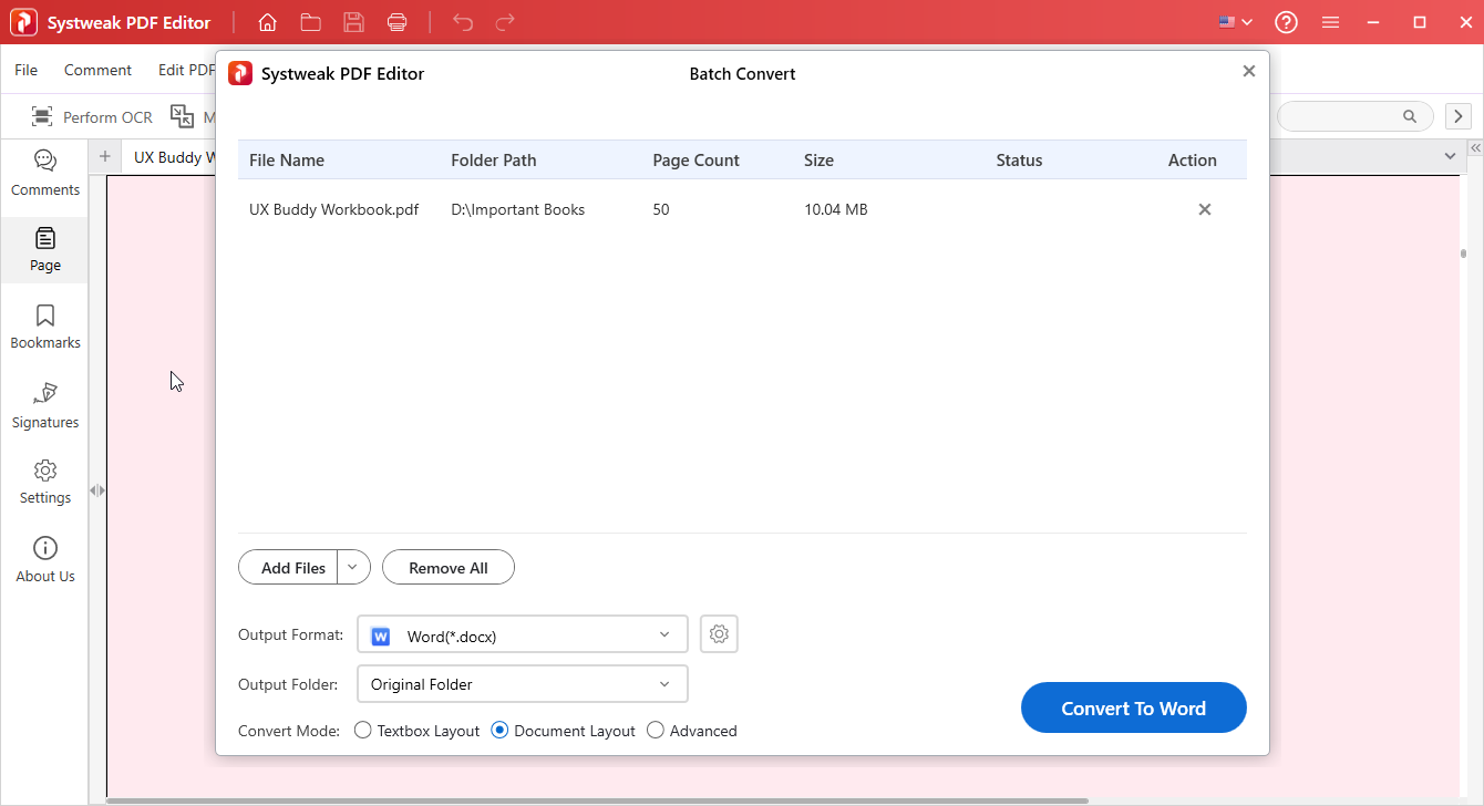 Batch Convert - Systweak PDF Editor