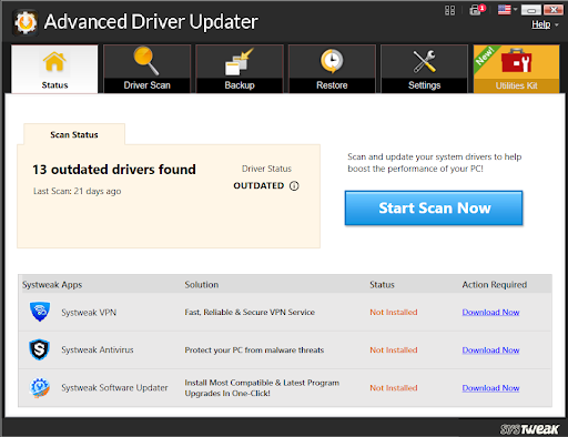 start scan with advanced driver updater