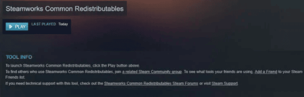 Steam Common Redistributables - Play button