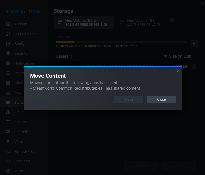 Steamworks Common Redistributables Move content Screenshot