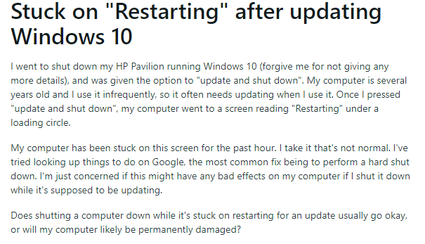 stuck on restarting - user query