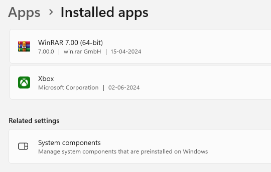 System Components under Related Settings