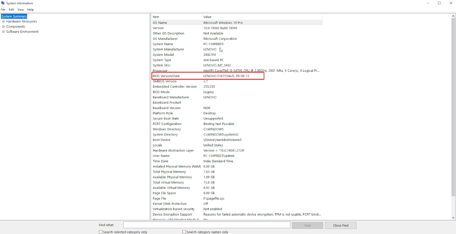 System Information window