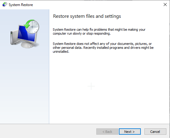 system restore_screen