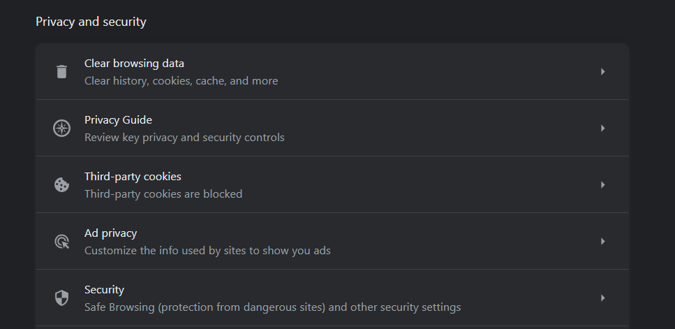 third party cookies option in privacy and security