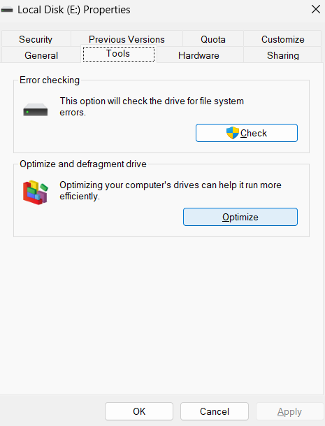 tools tab in disk properties