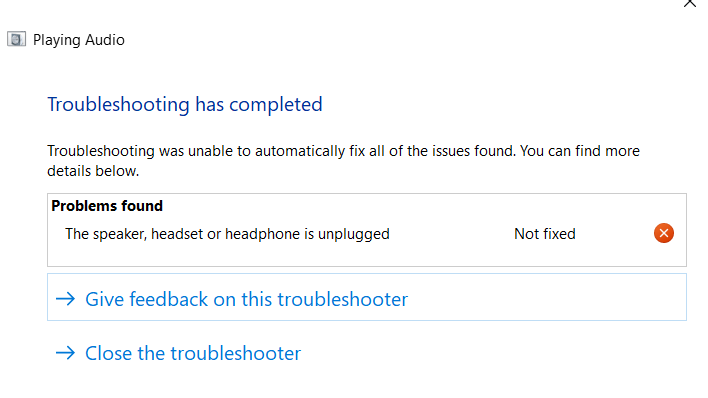 troubleshooting has completed - playing audio