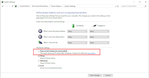 Turn off fast startup