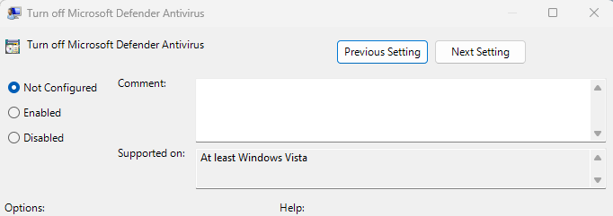 Turn off Microsoft Defender Antivirus