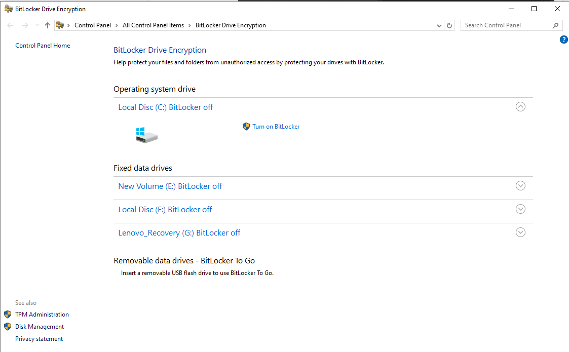 Turn on BitLocker option