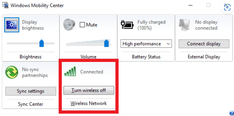 Turn wireless off Option - Windows Mobility Center