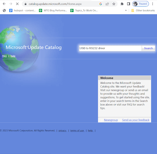 type USB to RS232 driver in search bar