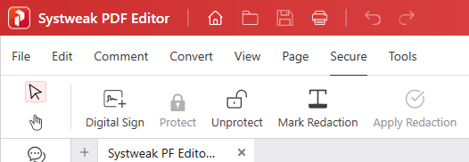 Unprotect option in Secure Tab - Systweak PD Editor
