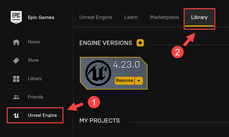 Unreal Engine app - Library Tab