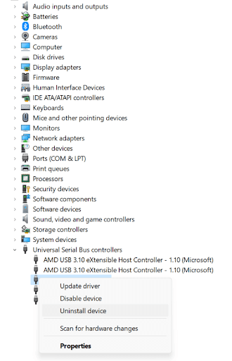 Update USB Drivers for Connected Port in Device Manager