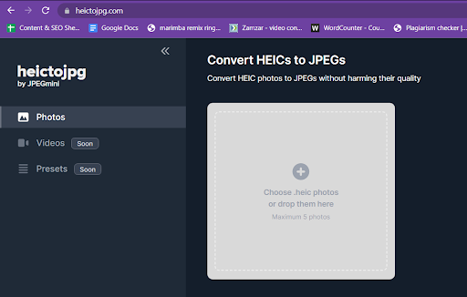 upload your HEIC image on online HEIC to JPG converter