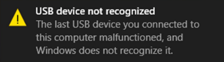 USB device not recognized screenshot