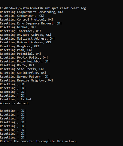 use command netsh int ipv4 reset IPv4 settings
