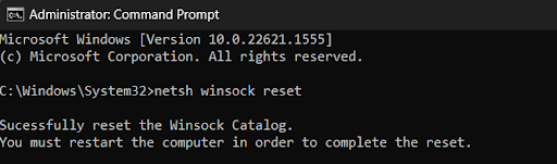 use netsh winsock reset command to Reset Winsock & IPv4 Settings