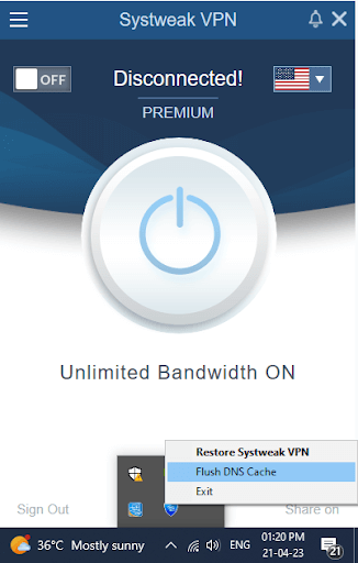 use Systwek VPN to clear Flush DNS