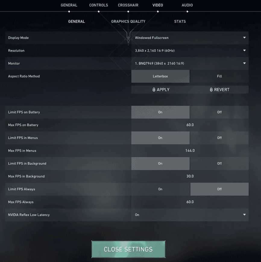 Valorant settings menu