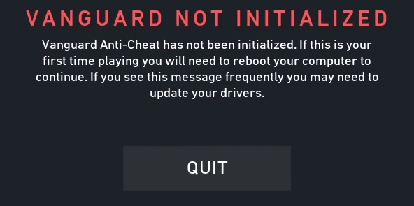 vanguard not initialized complete error message