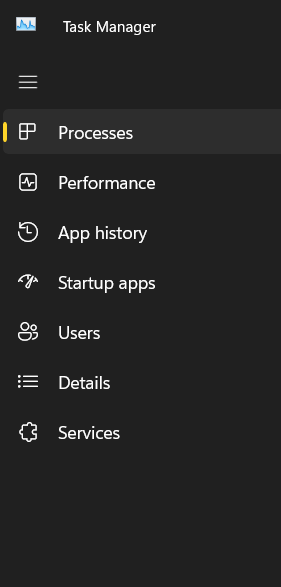 Various options in task manager