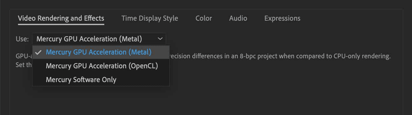 Video Rendering & Effects tab