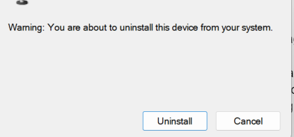warning message shows to uninstall device