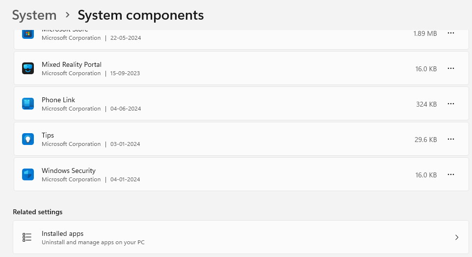 Windows Security under system components