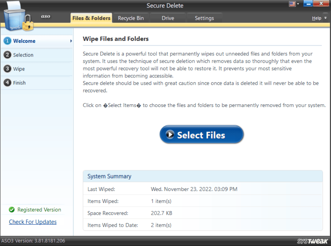 wipe files and folders